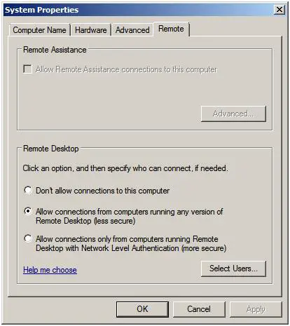 Windows Terminal Server Client Vista
