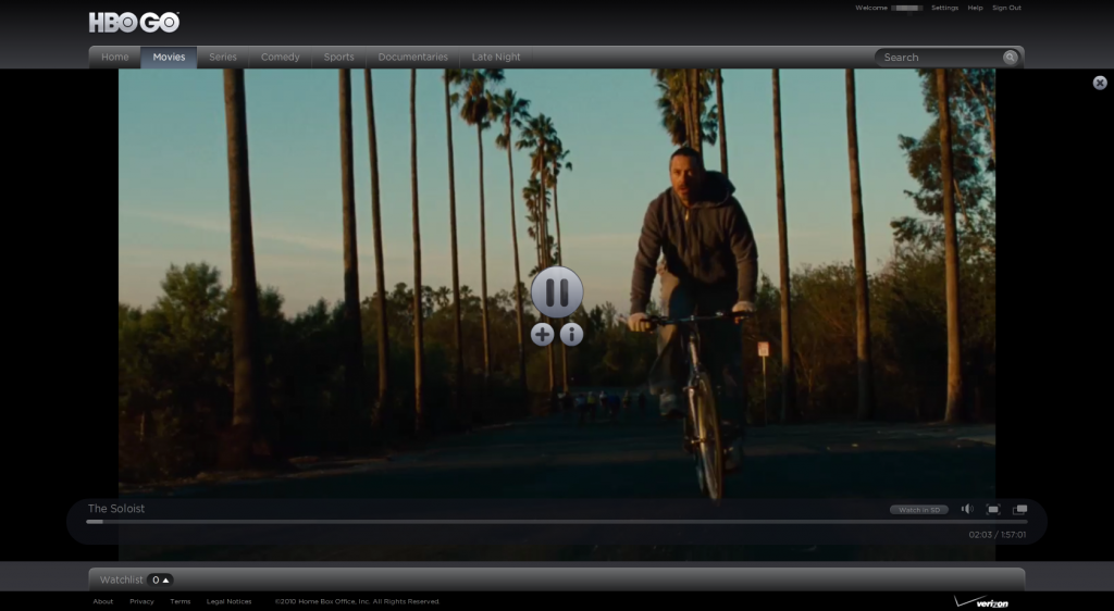 UI For HBO Go Windowed