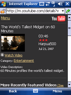 YouTube Mobile and Video Page